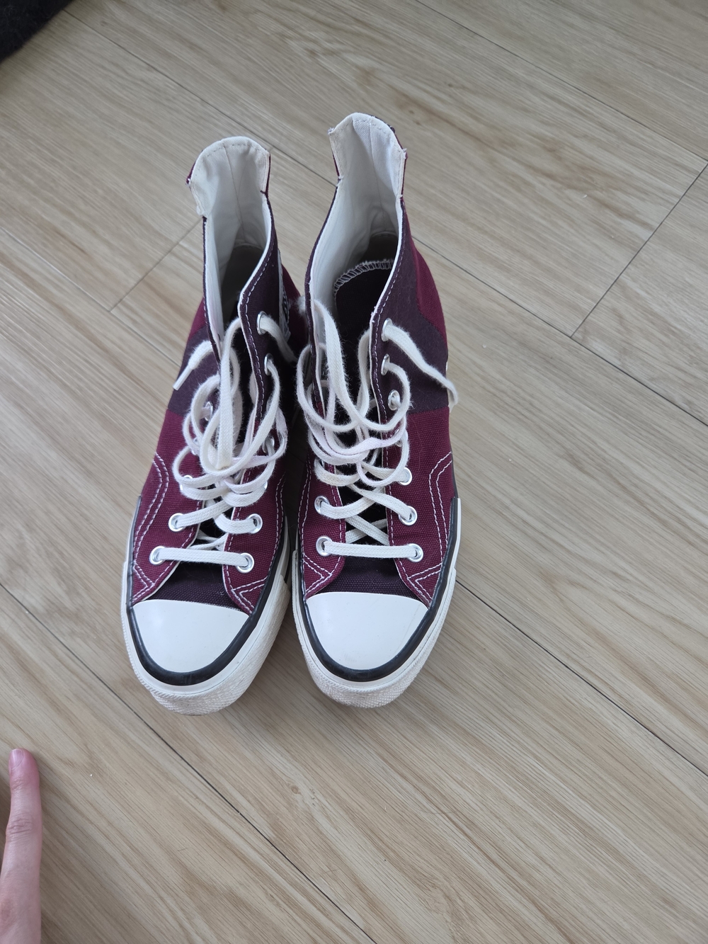 Converse High-Top Canvas Sneakers in Burgundy and White